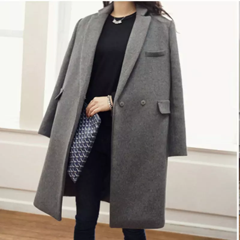 Директно палто (86 фотографии): Женски слој од директна сече, без јака, со која носење, од двоен, долг, краток, трендовски 2021, со јака 559_12