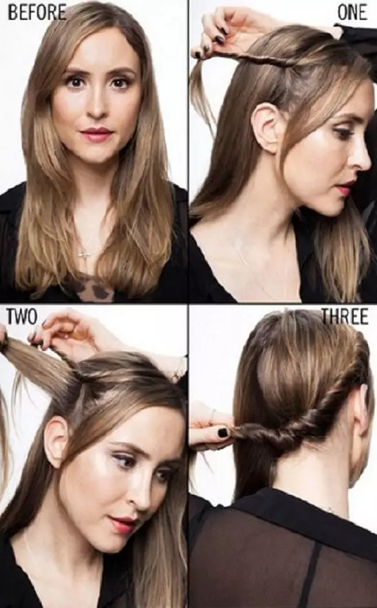 To bjælker på hovedet på siderne (49 billeder): hvordan man laver en frisyre af to bundter på kort, mellemstore og langt hår? 5619_40