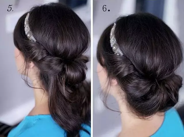 Հունական hairstyle երկար մազերի համար (45 լուսանկար). Ինչպես պատրաստել գեղեցիկ սանրվածքներ հունական ոճով ձեր սեփական ձեռքերով: Երեկոյան տեղադրում է շարժակազմով քայլ առ քայլ 5623_30