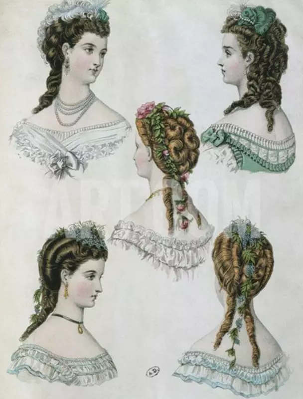Kapsels van de 19e eeuw (33 foto's): Hoe maak je vrouwen kapsels op een ampir stijlbal of romantiek, modehistorie van de 19e eeuw 5641_16
