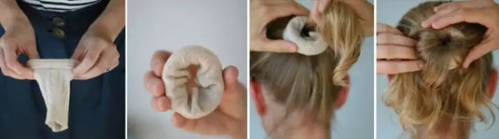 Kako napraviti snop na glavi s gumom? 56 FOTO: Kako koristiti gumenu traku? Kako to učiniti od volumetrijske zrake za kosu? Kako lijepo prikupiti bezbrižnu gredu? 5702_13