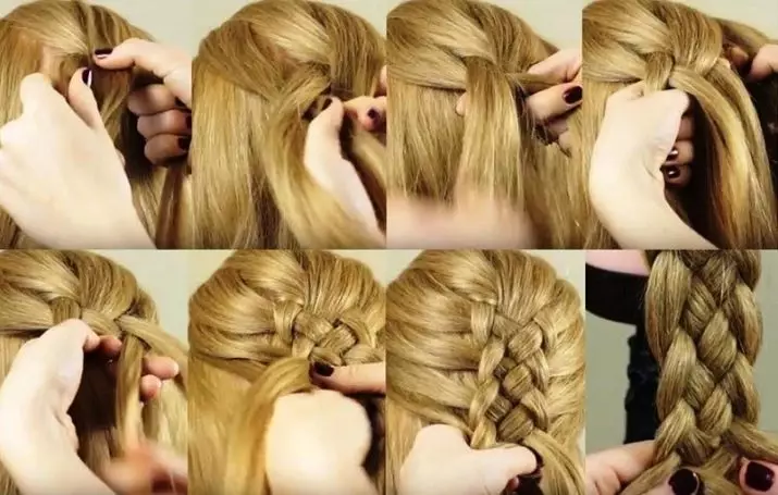 Schemaen fir Massing Braids aus 5 Stréimungen (38 Fotoen): Wéi ee fënnef permanent Pigtail wéckelen no den Instruktioune? En einfachen Schrëtt-By-Stephod fir Frisuren mat engem Séissel vu fënnef Stréimunge ze kreéieren 5760_15