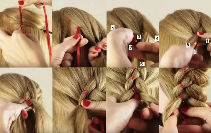 Mga laraw alang sa paghabol sa mga braids gikan sa 5 nga mga strands (38 Mga Litrato): Giunsa ang Pagsulud sa lima nga permanente nga pigtail sumala sa mga panudlo? Usa ka yano nga lakang nga lakang sa lakang sa paghimo og mga estilo sa buhok nga adunay usa ka scythe sa lima ka mga strands 5760_16