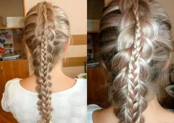 5 liflər (38 şəkil) olan braids toxuculuq üçün sxemləri necə tapşırıqlarına uyğun olaraq beş daimi pigtail toxunuşlu? beş liflər bir dəryaz ilə hairstyles yaradılması bir sadə addım-addım metodu 5760_25