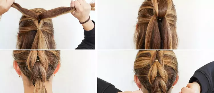 短い髪の動き（82写真）：美しい編組の織り方。 2つのブレードを組み立てる方法？シンプルな髪型を作るには？初心者のためのステップバイステップの指示 5779_33