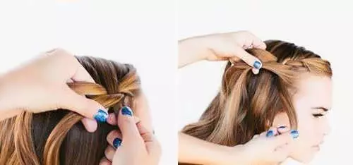 짧은 머리 (82 사진)의 움직임 (82 사진) : 아름다운 머리띠의 제직 계획. 땋은 머리 띠를 땋는 방법? 간단한 헤어 스타일을 만드는 방법? 초보자를위한 단계별 지침 5779_45