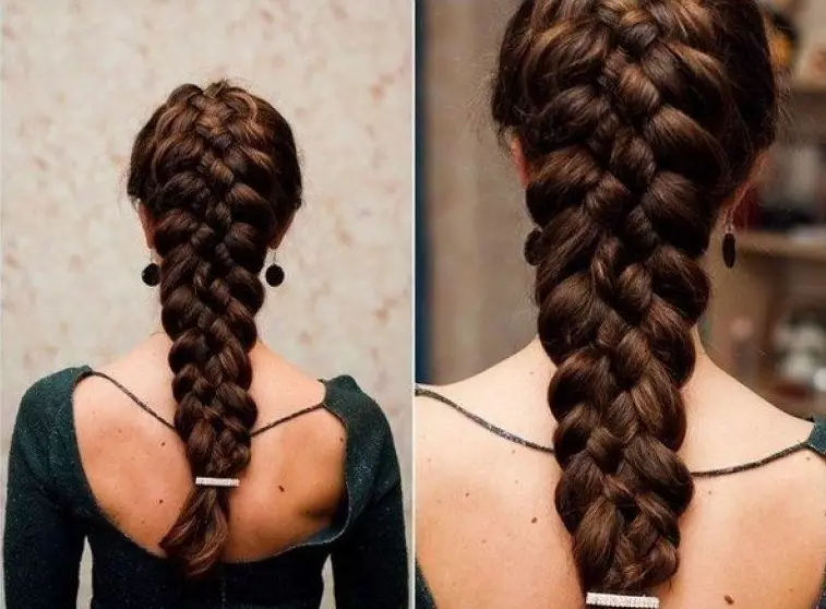 Kepang dari rambut panjang (68 foto): Tenun kepang indah. Bagaimana cara membuat gaya rambut dengan tangan Anda sendiri? Skema untuk pemula 5804_21
