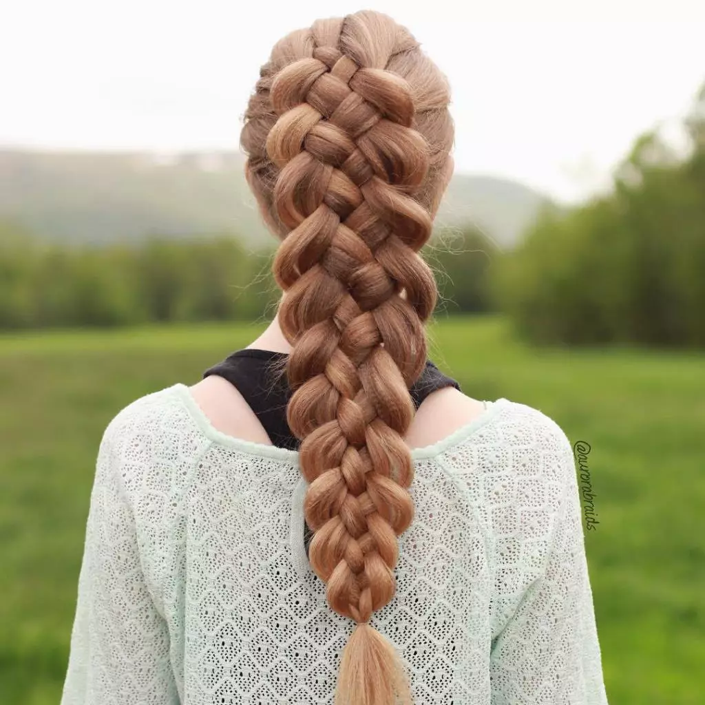 Kepang dari rambut panjang (68 foto): Tenun kepang indah. Bagaimana cara membuat gaya rambut dengan tangan Anda sendiri? Skema untuk pemula 5804_56