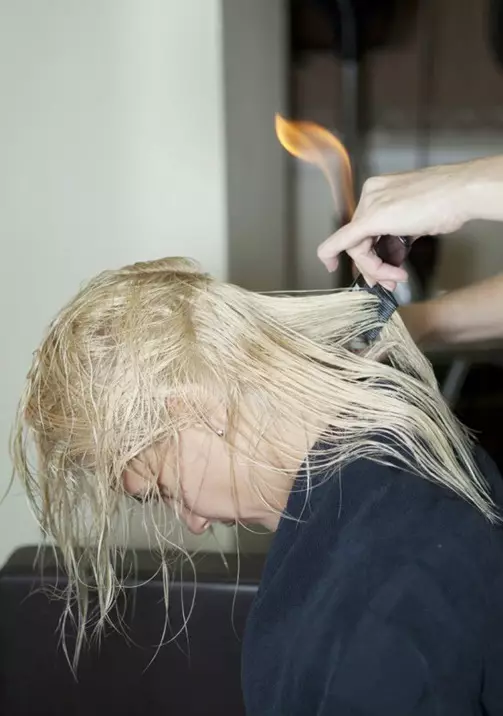 Foc de cabells (47 fotos): Què és la piroporesi? Cura del cabell Després d'un procediment de foc, ressenyes de noies 5814_32