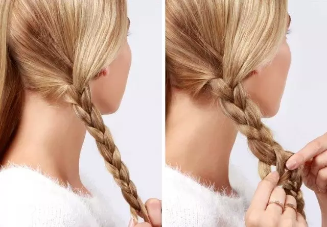 બે પિગટેલ કેવી રીતે વેણી? 61 ફોટા લાંબા વાળથી 2 braids કેવી રીતે વણાટ? બાજુઓ પર braving braids. Braids અને છૂટક વાળ સાથે સુંદર હેરસ્ટાઇલ 5817_16