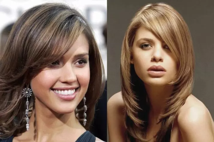 Haircuts me bangs gjatë (61 foto): Opsionet për haircuts moderne për flokë të gjatë dhe të shkurtër me bangs zgjatur, shembuj të modës 5828_13
