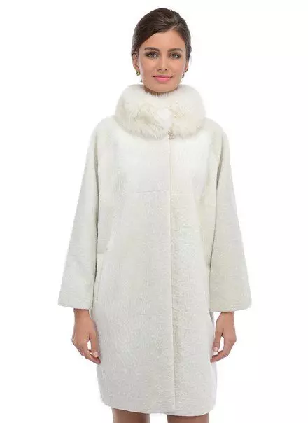 Lambang Putih Wanita (183 Foto): Short, Saka Mango, Saka Belarus, Cara Ngresiki jas, Long, Scarf kanggo jaket putih, Hooded 583_122