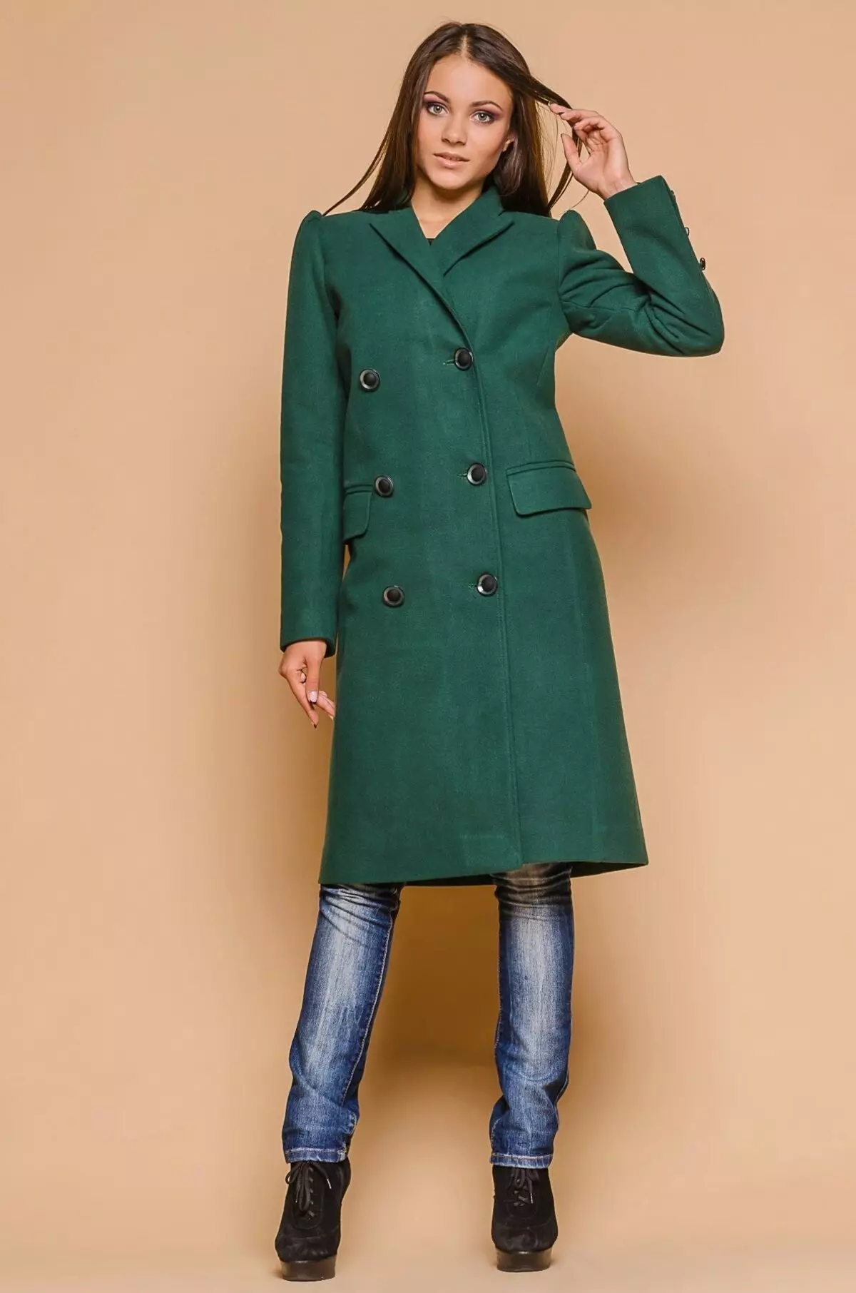 グリーンコート（122写真）を着用するもの：濃い緑、スカーフがフィット、バッグ、アクセサリー、英語の襟付きコート 601_15