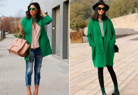 Ano ang Magsuot ng Green Coat (122 mga larawan): Madilim na berde, anong scarf ang magkasya, bag, accessories, amerikana na may Ingles na kwelyo 601_56