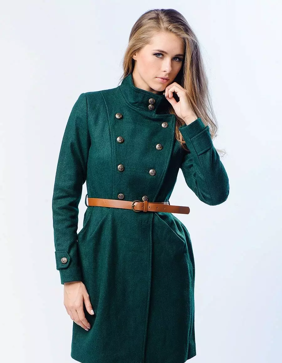 グリーンコート（122写真）を着用するもの：濃い緑、スカーフがフィット、バッグ、アクセサリー、英語の襟付きコート 601_69