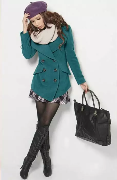 녹색 코트 (122 장의 사진)를 착용하는 것 : 진한 녹색, 어떤 스카프가 적합 할 것, 가방, 부속품, 영어 칼라가있는 코트 601_93