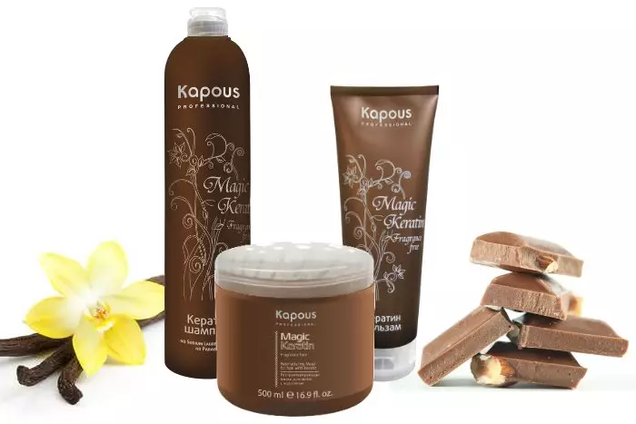 Şampuan Sihirli Keratin: Kafeli araçların özellikleri, Keratin saç etkisi Kapous profesyonel markası, kızlar yorumlar 6059_3