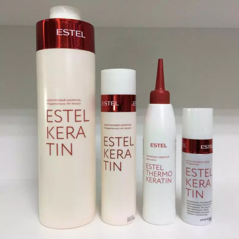 Shampoo Estel Keratin: Composição e características da aplicação do xampu de cabelo de queratina de Estel, Reviews 6065_2