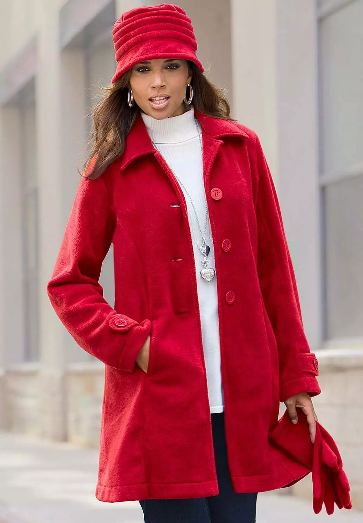 Mida kanda punast mantel (77 fotot): lühike, puuris, sall, piltide punase mantega, mütsiga, trendikas 2021 608_40