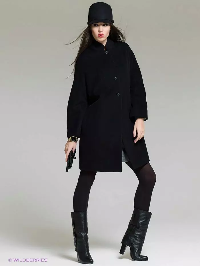 Cappotto nero femminile (172 foto): lungo, corto, incappucciato, bianco e nero, dritto, maniche in pelle, vestibilità, pelle 611_34