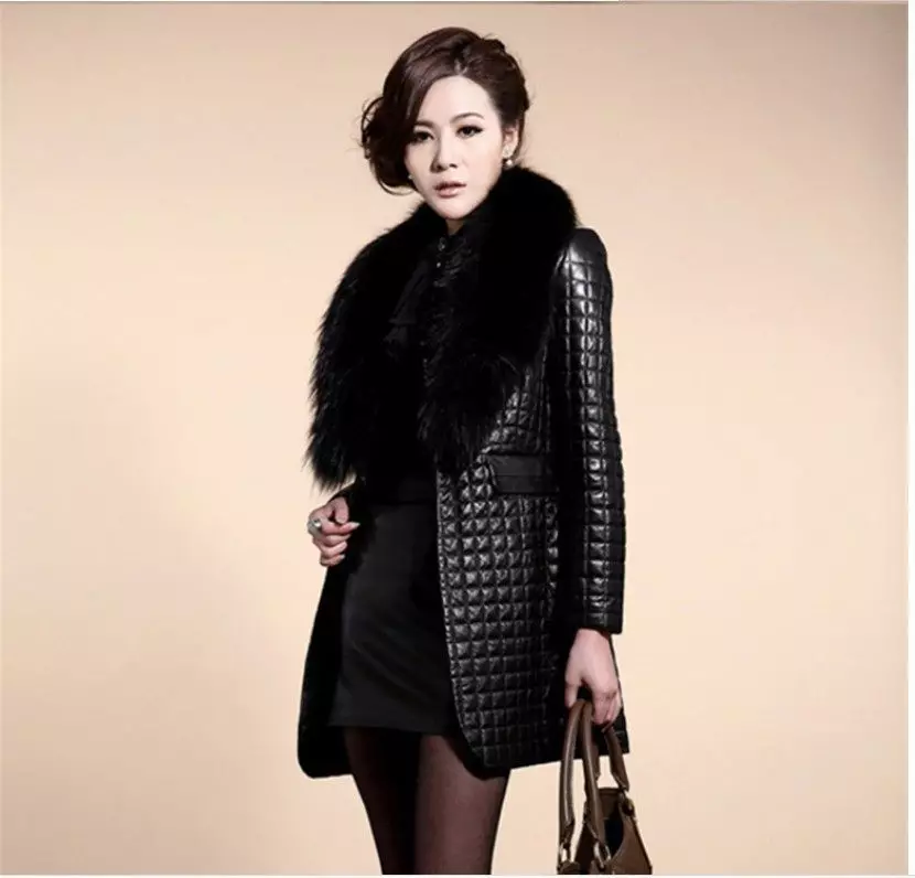 女性黑色外套（172张照片）：长，短，连帽，黑色和白色，直，皮革套，适合，皮革 611_42