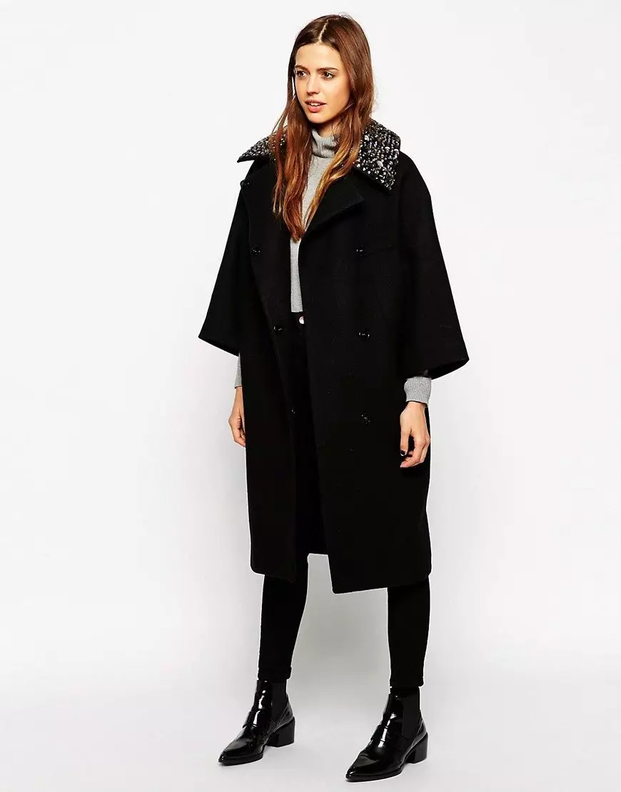 Babae Black Coat (172 Photos): Long, Short, Hooded, Black and White, Straight, Leather Sleeves, Fit, Leather 611_67
