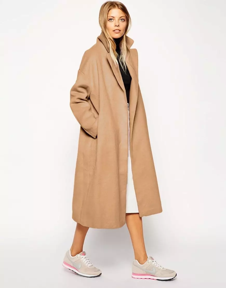 Overseas палто (111 снимки): Какво да се носят палта на безплатни материали Oversize, модели 2021, в клетка, вълнени, сиво, което е 630_19