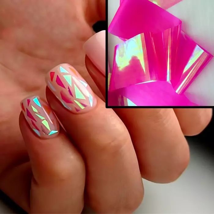 manicure ជាមួយ foil (រូបថត 114): គំនិតរចនាក្រចកដែលមានឆ្នូតពីក្រដាសប្រាក់មាសឬប្រាក់ 6319_26
