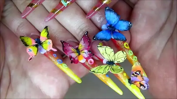 Impresionirajte na nokte (90 fotografija): Dizajn vjenčanog manikura, korak-po-korak modeliranje cvijeća i leptira akril gel 3D na oštrim noktima 6327_35