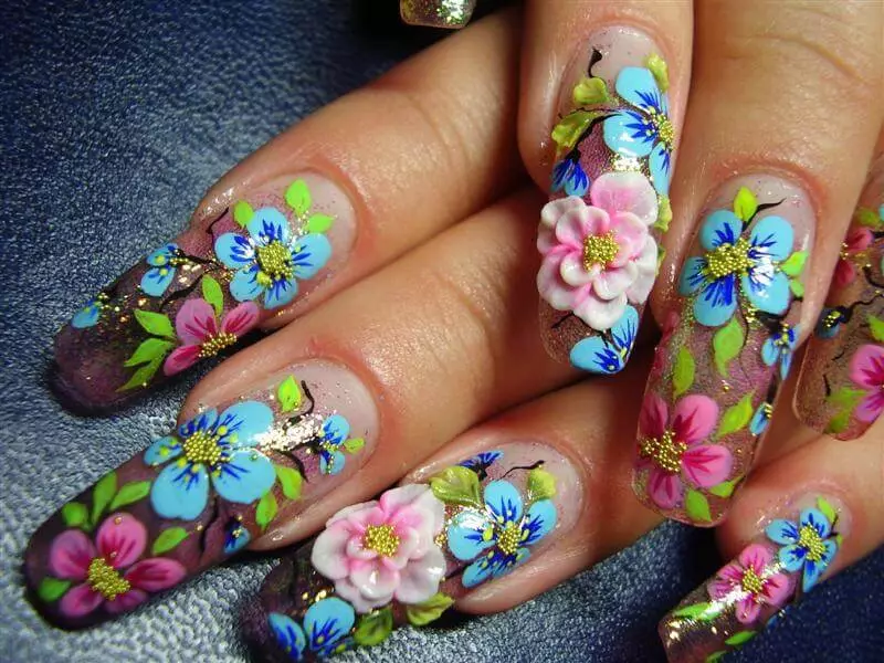 Impresionirajte na nokte (90 fotografija): Dizajn vjenčanog manikura, korak-po-korak modeliranje cvijeća i leptira akril gel 3D na oštrim noktima 6327_6