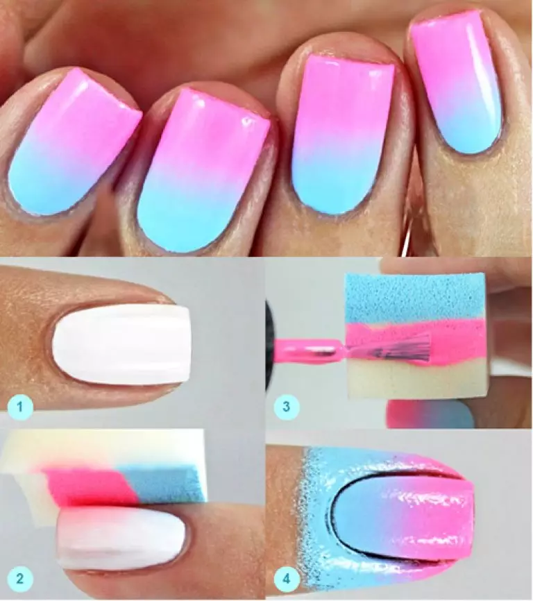 Manicure Ombre (184 ata): O le a ai? Le auala e faia ai se ufiufi sinasina ma le malamalama i luga o le fao i le faiga o ombre pulumu ma e faapefea ona ese mai lenei aafiaga mai le gradient? 6379_134