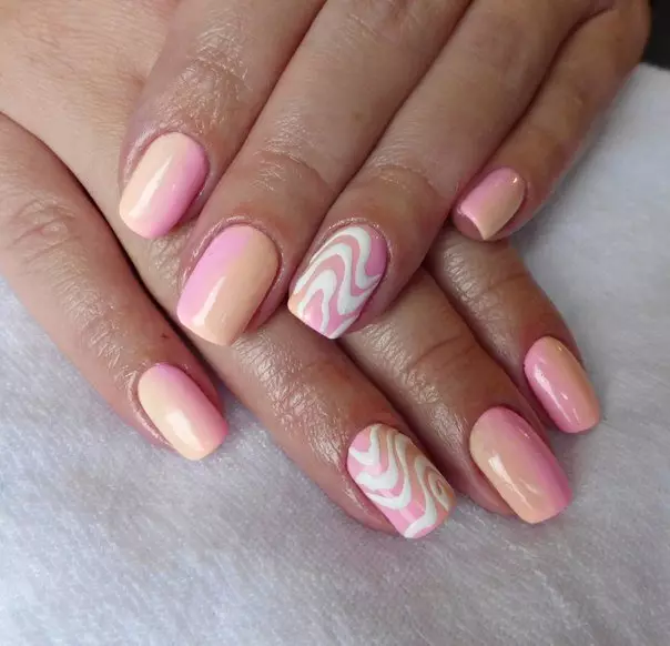 Manicure Ombre (izithombe eziyi-184): Kuyini? Ungawenza kanjani umhlanganisi omhlophe futhi okhanyayo kwizipikili ngesitayela se-ombre ibhulashi futhi kwenzeka kanjani lokhu kuhlungwa ku-gradient? 6379_20