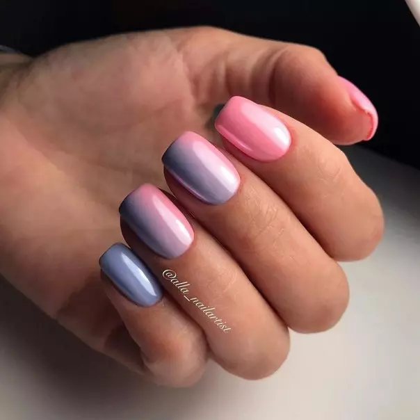 Manicure Ombre (184 ata): O le a ai? Le auala e faia ai se ufiufi sinasina ma le malamalama i luga o le fao i le faiga o ombre pulumu ma e faapefea ona ese mai lenei aafiaga mai le gradient? 6379_84