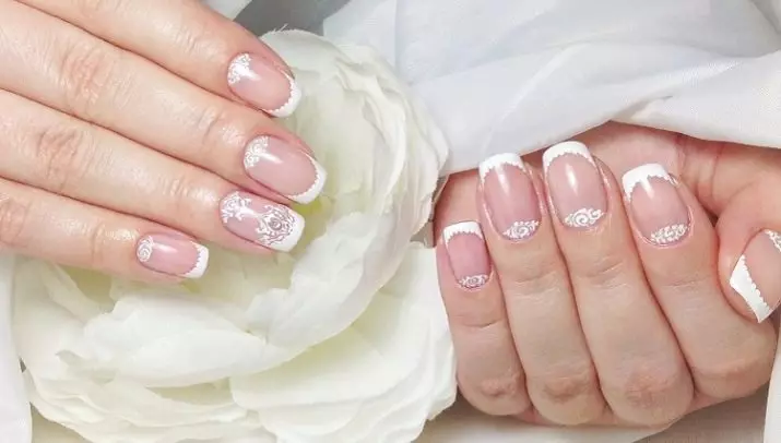 Kab tshoob Manicure (140 daim duab): Kev tsim nyog tsim rau cov ntsia hlau luv luv ntawm tus nkauj nyab rau lub cev tshoob, cov tswv yim zoo nkauj manicure rau cov qhua 6385_52