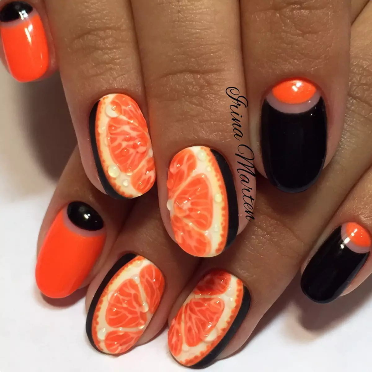 I-Citrus On Nails (Izithombe ezingama-39): I-Step-by-step Manicure Technique ngelamula, lime, grapefruit kanye ne-orange. Izinketho Design 6390_21