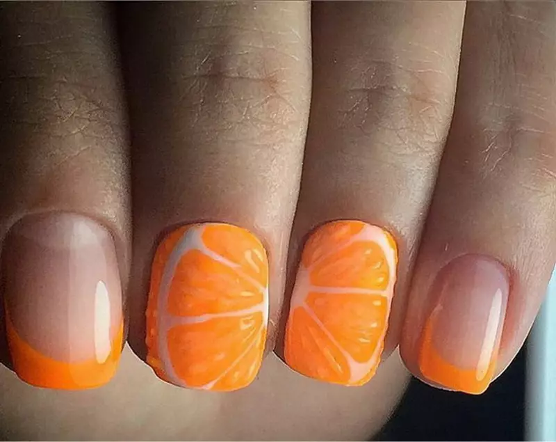 Sitrus op naels (39 foto's): Stap-vir-stap manicure tegniek met suurlemoenskywe, kalk, pomelo's en oranje. Ontwerp opsies 6390_32