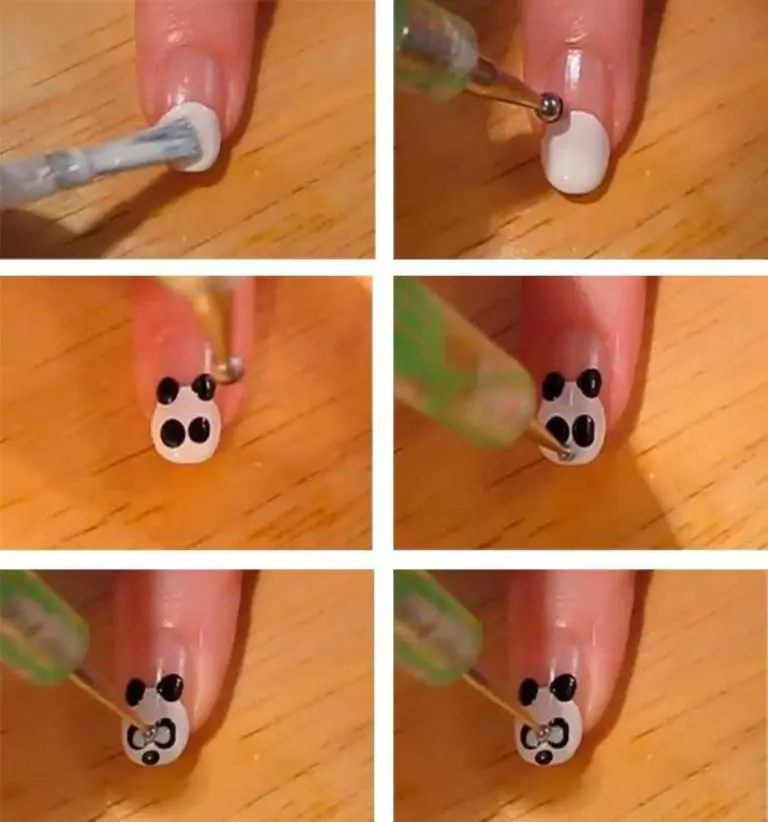 Manikur dengan gambar binatang (45 foto): Ide desain kuku dengan panda dan gambar rakun, zebra dan kura-kura, anjing dan gajah 6394_10