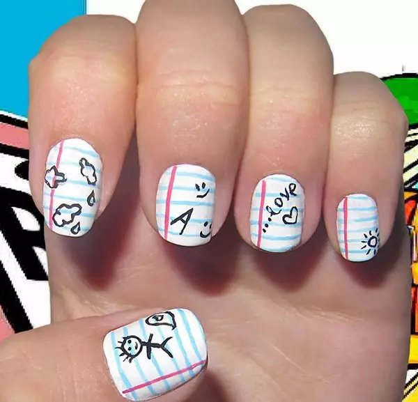 Funny Manicure (67 bilder): morsomt spiker design, morsomme tegninger på negler med vitser 6408_58