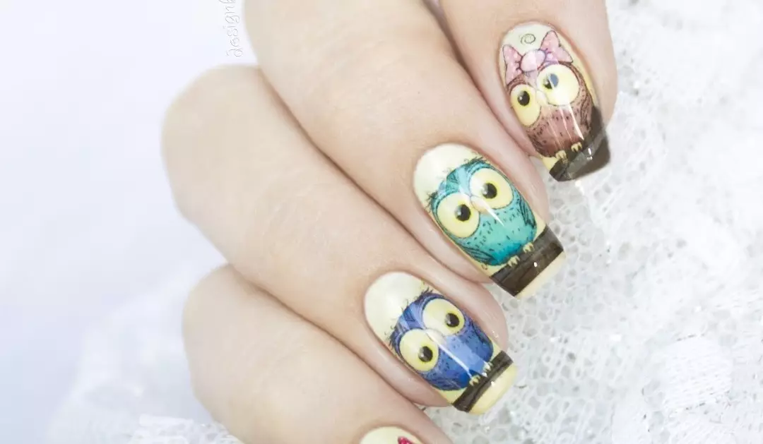 Manicure con gufi (63 foto): migliori idee di design su unghie con disegni 6412_47