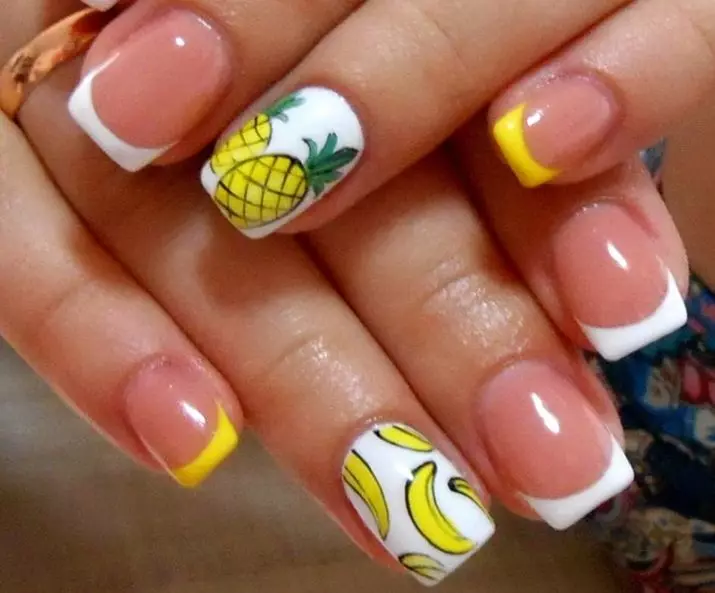 Manicure dengan nanas (41 foto): Gambar desain pada paku. Bagaimana cara menggambar nanas musim panas dengan pisang? 6418_39