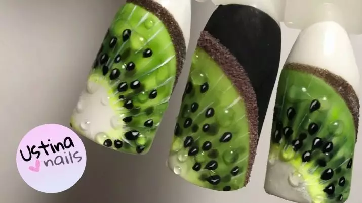 Kiwi ing kuku (35 foto): Desain manikur karo kiwi lan tetesan, negesake tan 6428_10