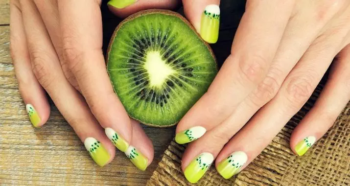 Kiwi ing kuku (35 foto): Desain manikur karo kiwi lan tetesan, negesake tan 6428_30