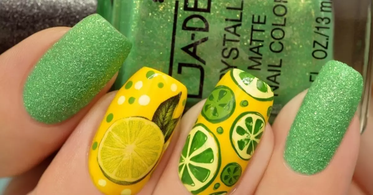 Figura limón en las uñas (55 fotos): diseño de la manicura paso a paso con el dibujo y comentarios 6444_37