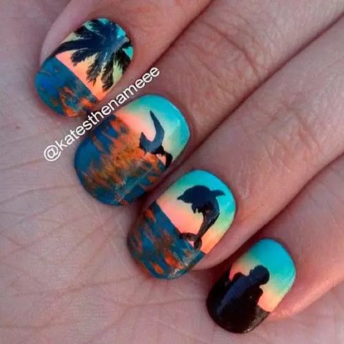 Zee op nagels (59 foto's): Manicure ontwerp voor de zomer om te ontspannen op het strand 6445_49