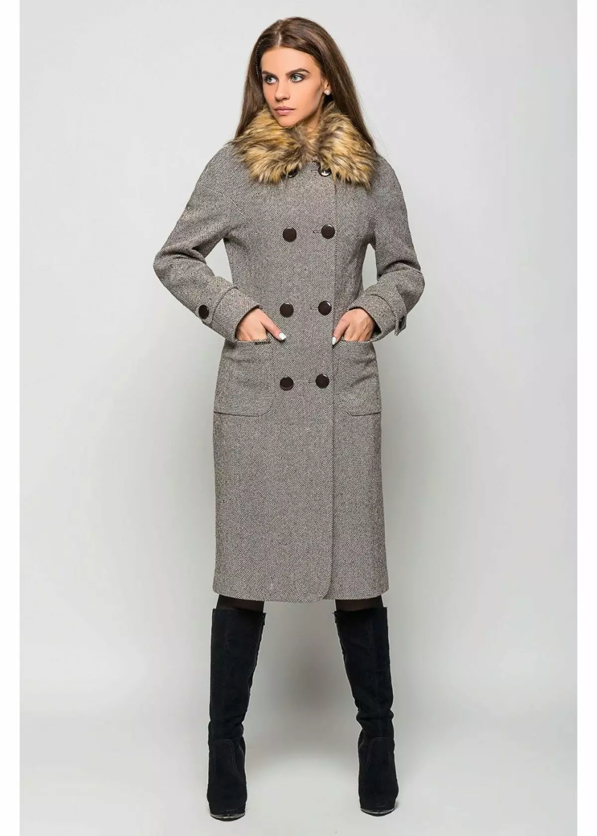 Зимски капут со крзно јака (306 фотографии): женски кожен капут, волнена, завеса, маскирана, модел 644_124