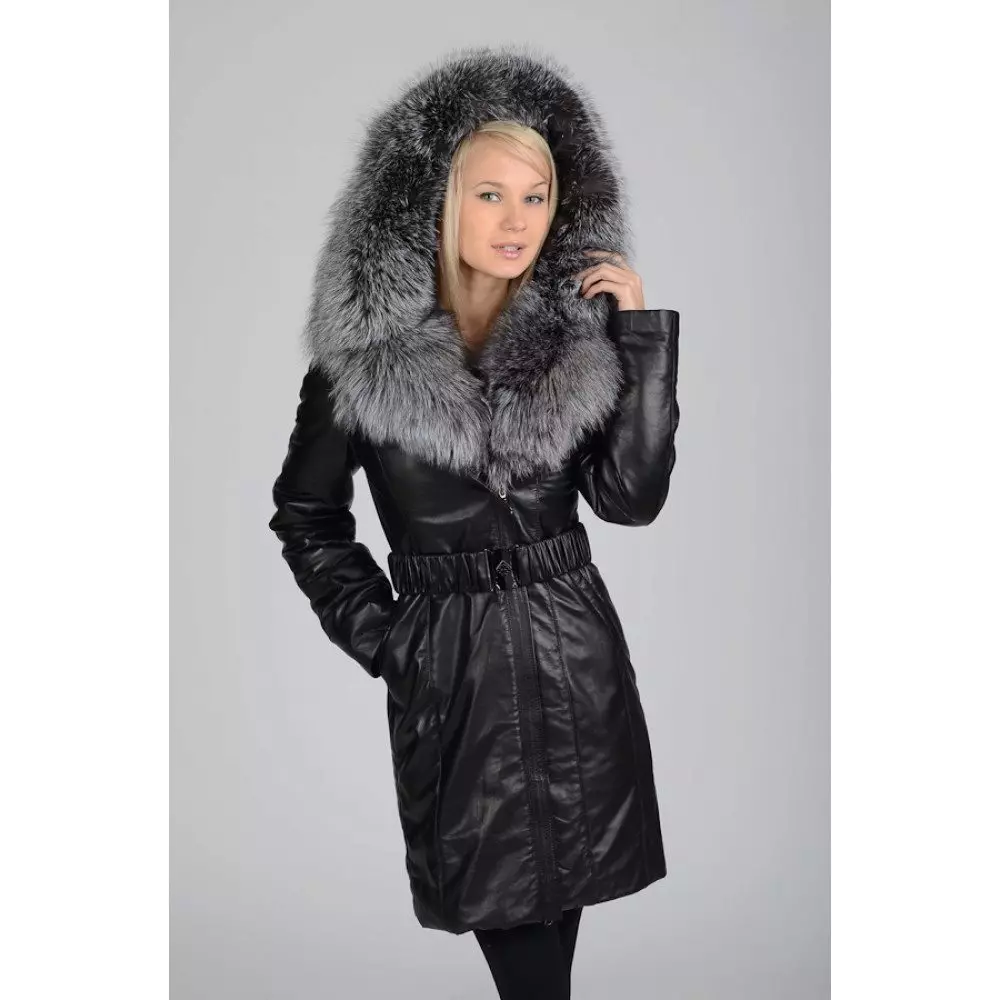 Зимски капут со крзно јака (306 фотографии): женски кожен капут, волнена, завеса, маскирана, модел 644_92