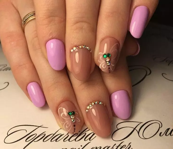 Dragonfly On The Nails (56 Wêne): Manicure Design with Rhinestone and Preging Peop 6485_12