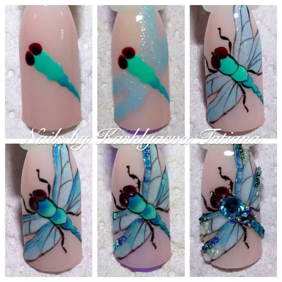 Dragonfly på neglene (56 bilder): Manikyrdesign med rhinestone og tegning trinn for trinn 6485_28
