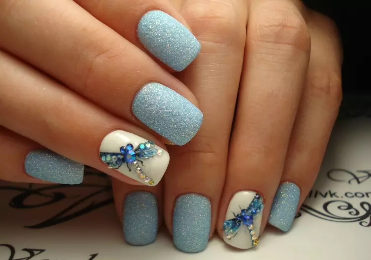 Dragonfly On The Nails (56 Wêne): Manicure Design with Rhinestone and Preging Peop 6485_3