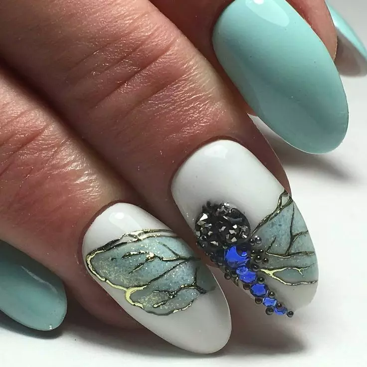 Dragonfly On The Nails (56 Wêne): Manicure Design with Rhinestone and Preging Peop 6485_43
